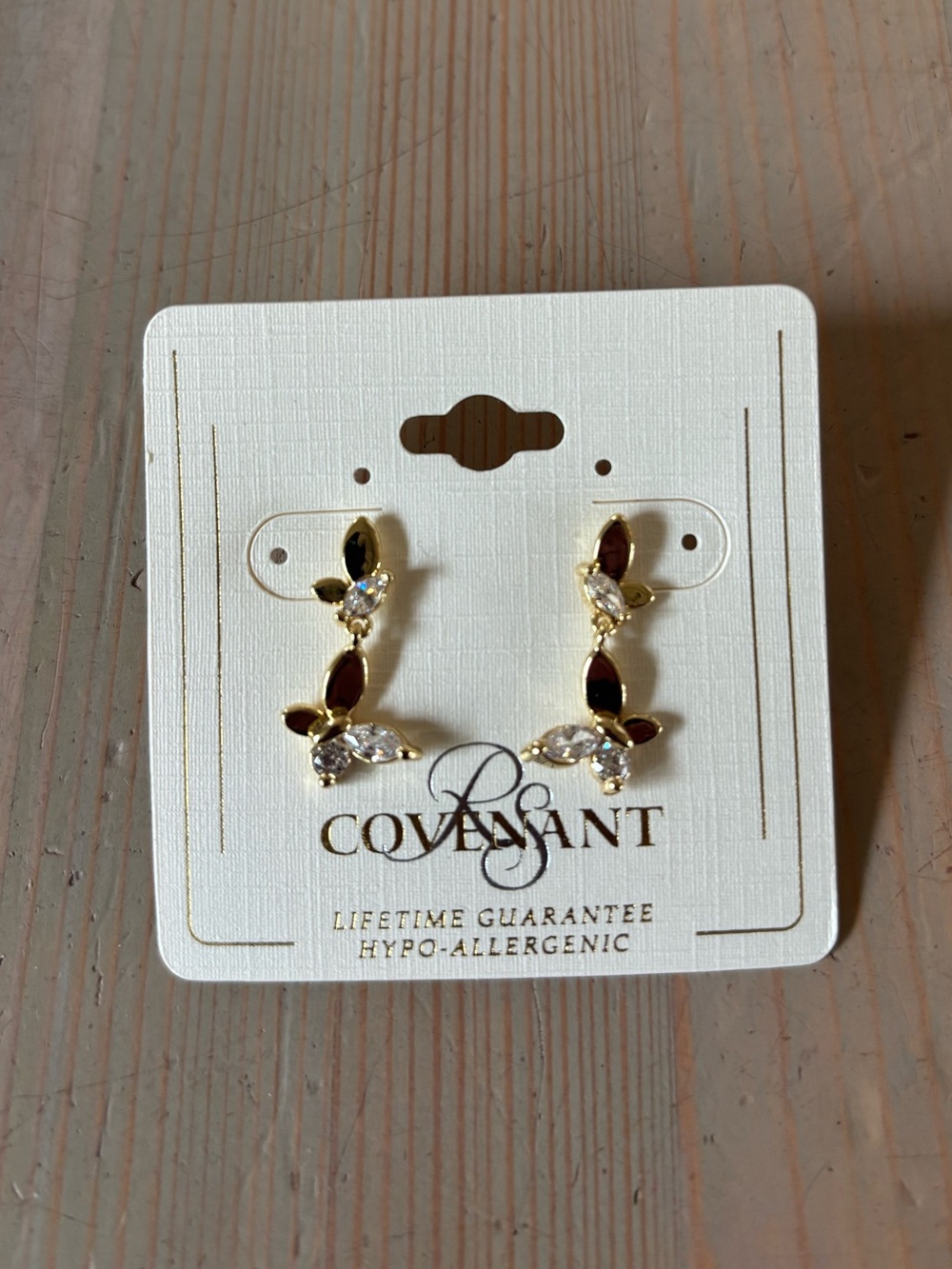 RS Covenant Gold Crystal Butterfly Drop Stud Earrings